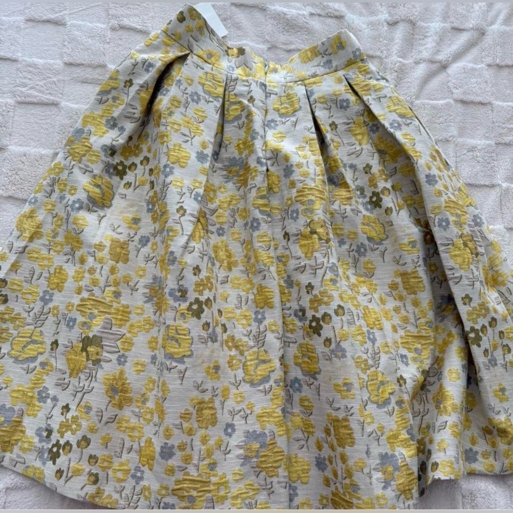 H&M Yellow Floral Print A-Line Skirt With Pockets New With Tags Size 10
